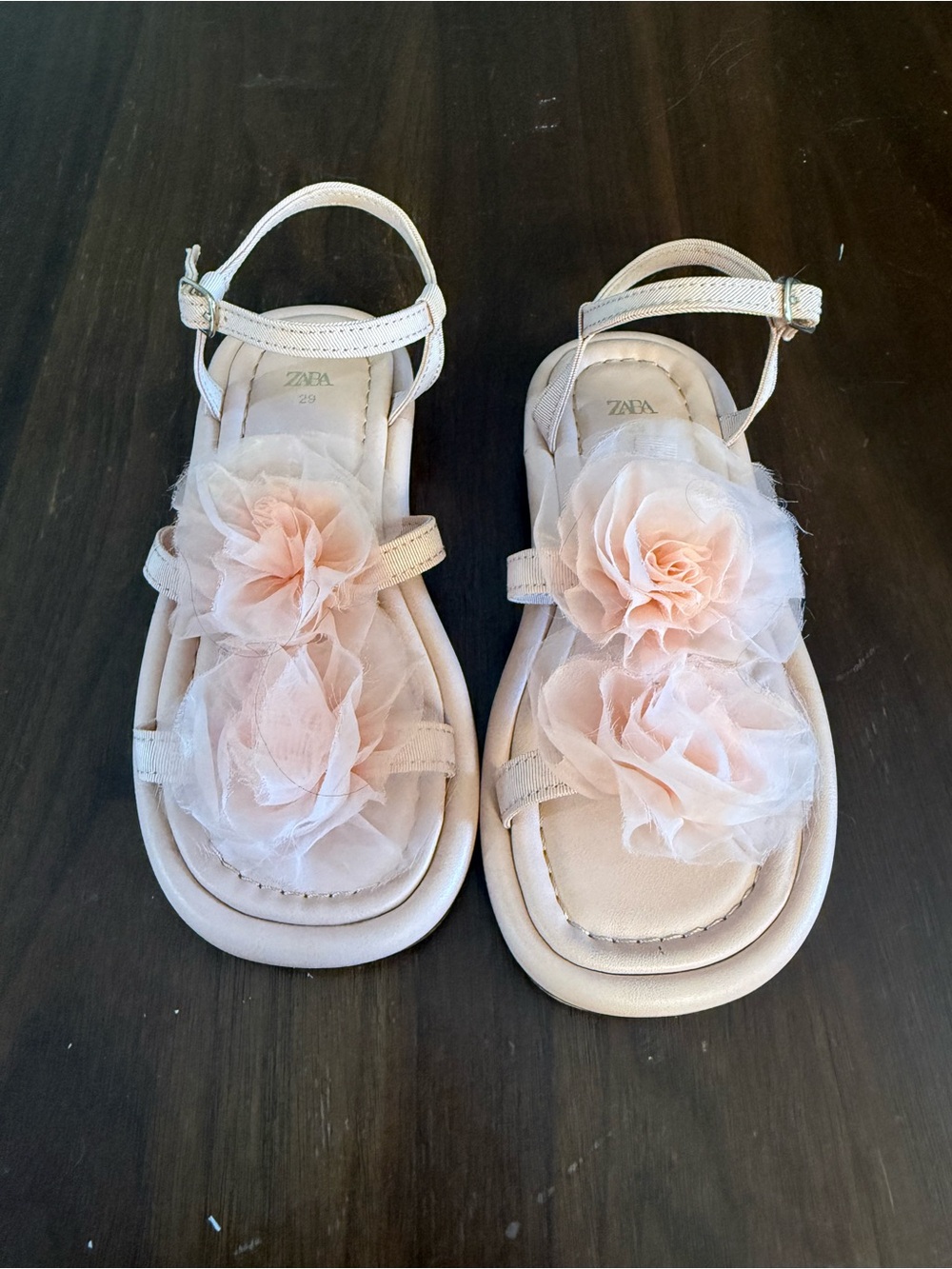 Zara Girls Blush Floral Double-Rose Strap Sandals